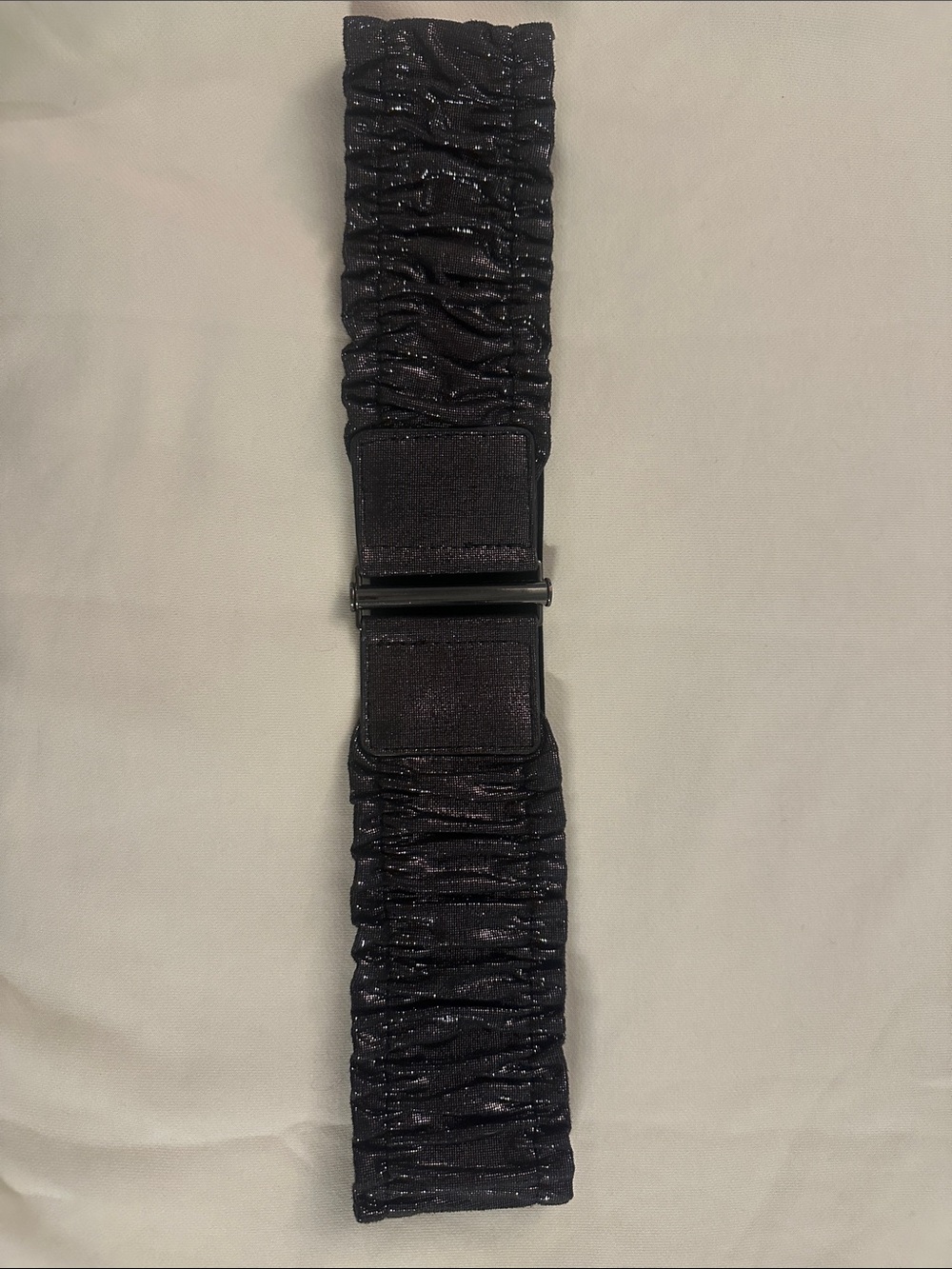 New York & Company Black Ruched Elastic Waist Belt with Glossy Finish